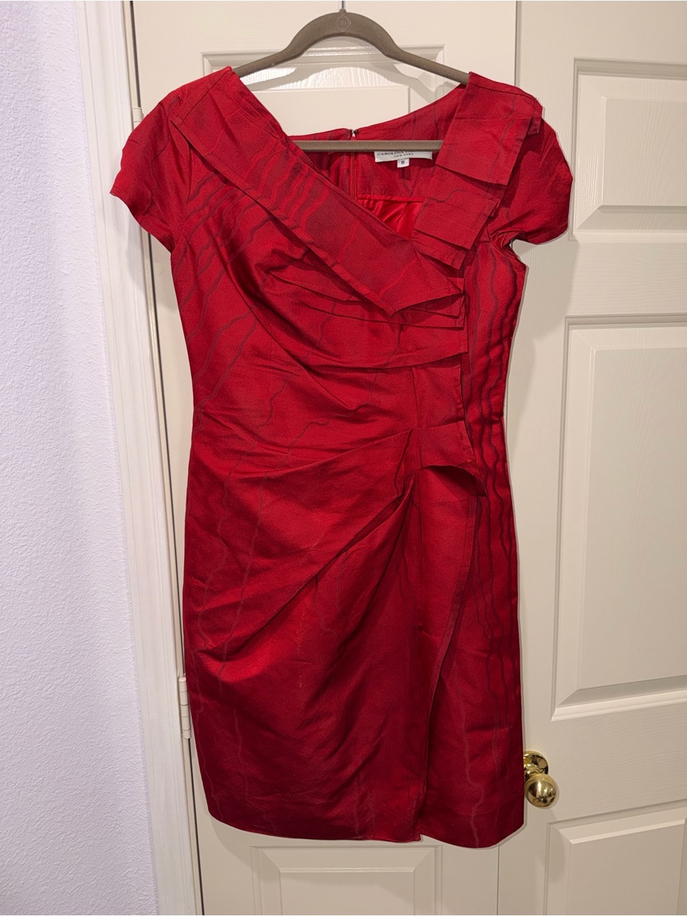 Carolina Herrera Red One-Shoulder Draped Sheath Dress